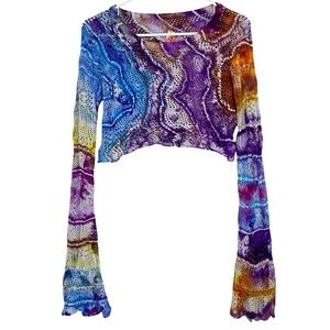 Handmade Geode Tie Dye Sweater Crop Womens Size Small Crochet Pullover Colorful